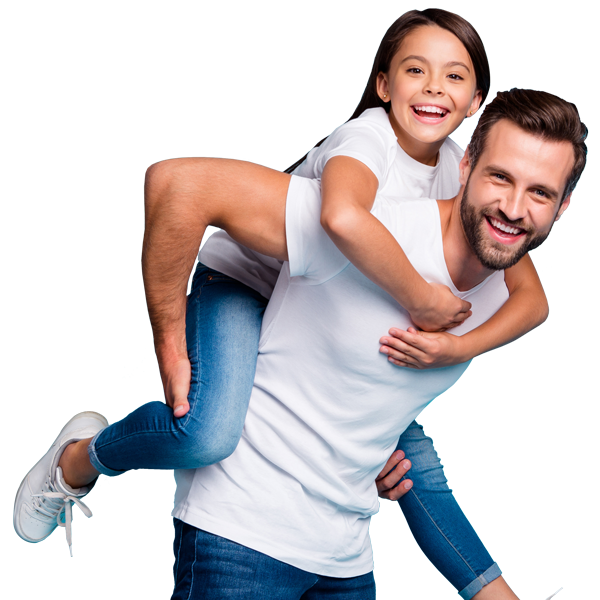 father giving piggyback ride to daughter